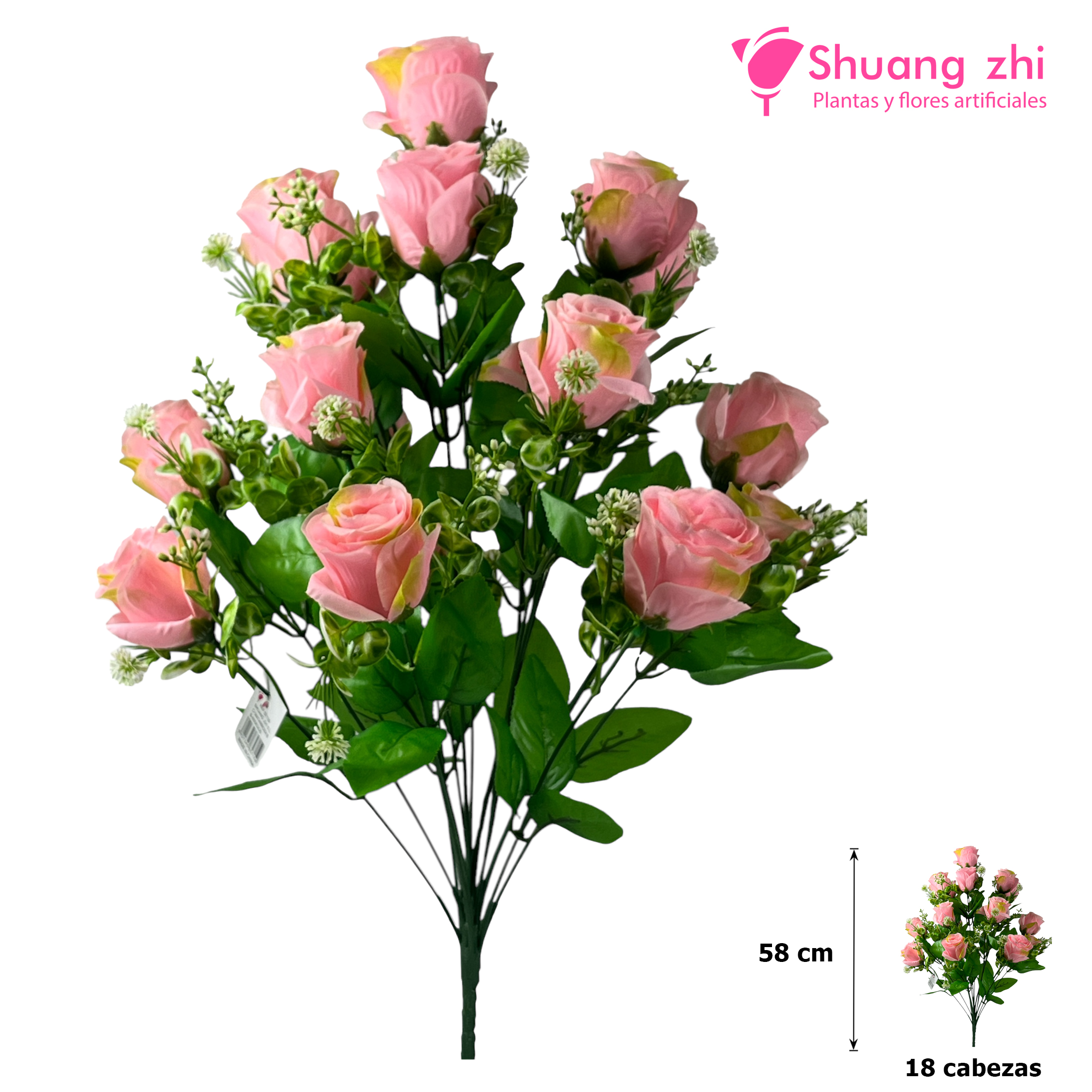 Ramo Santos 58CM 18 Cabezas Rosa?1787601475