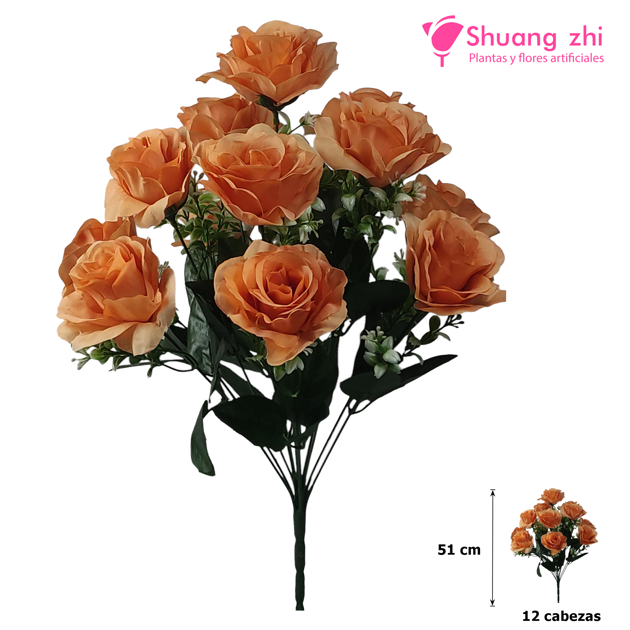 Ramo Santos 51CM 12 Cabezas Color Naranja?1787609903