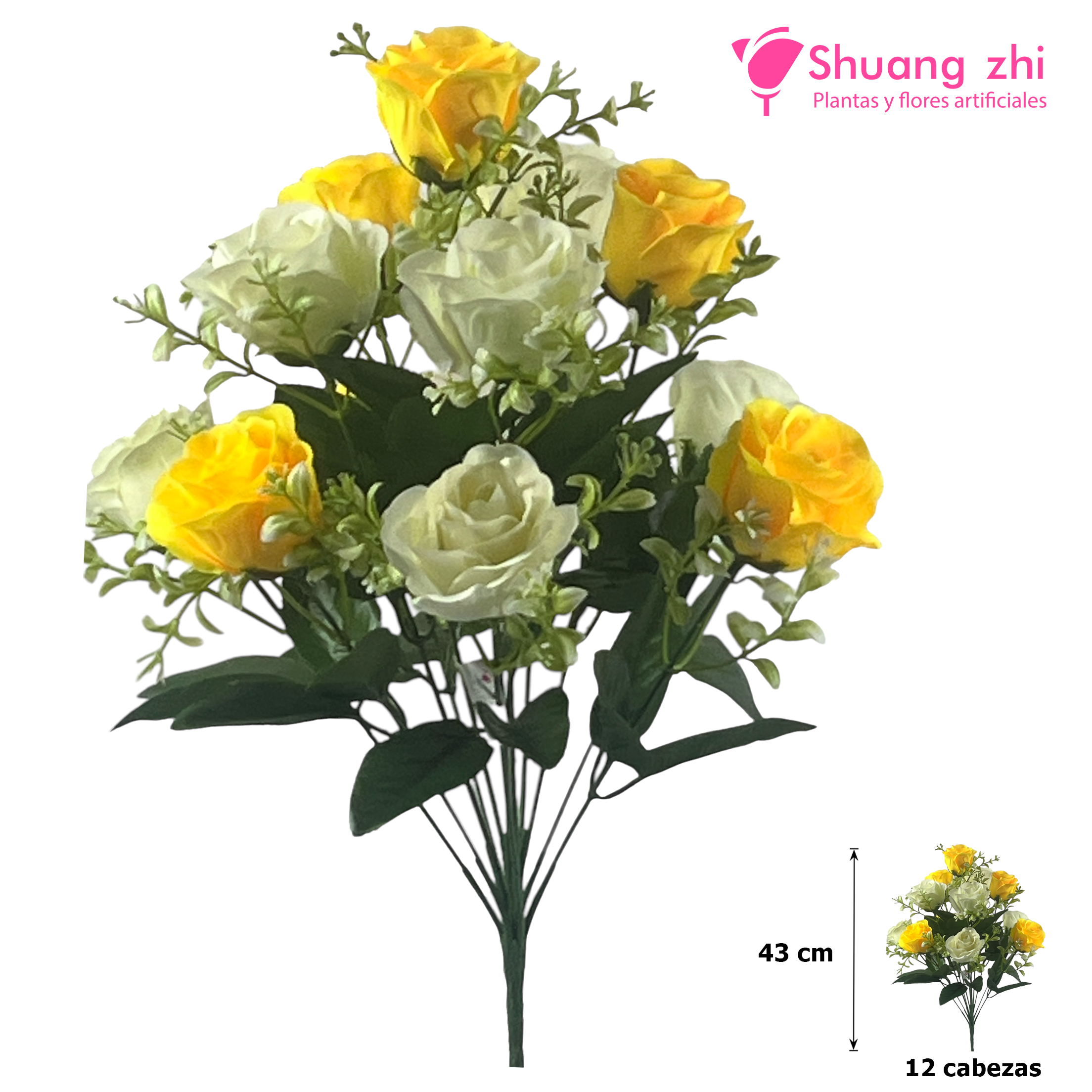 Ramo Santos 43CM 12 Cabezas Beige/Amarillo?1787601557