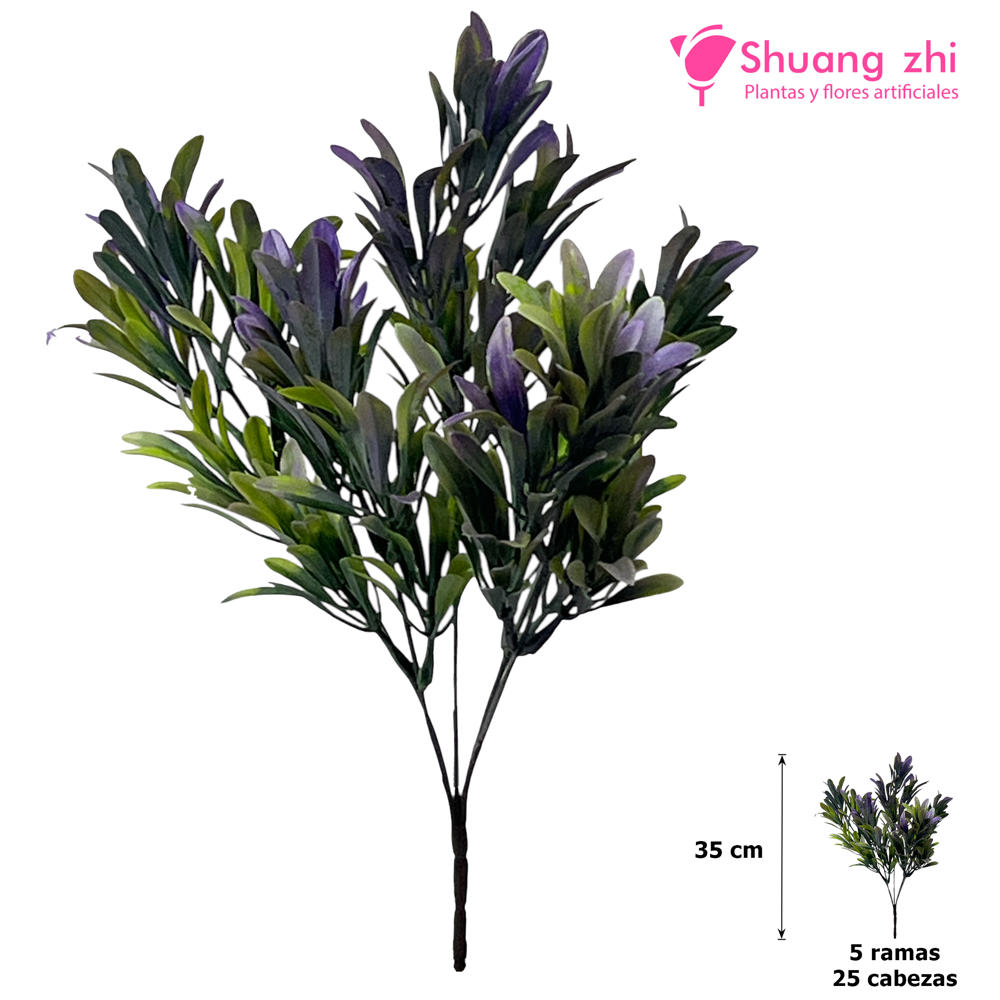 Flor mini Polvo 35CM 5 Ramas 25 Cabezas Color Verde/Lila?1787602168