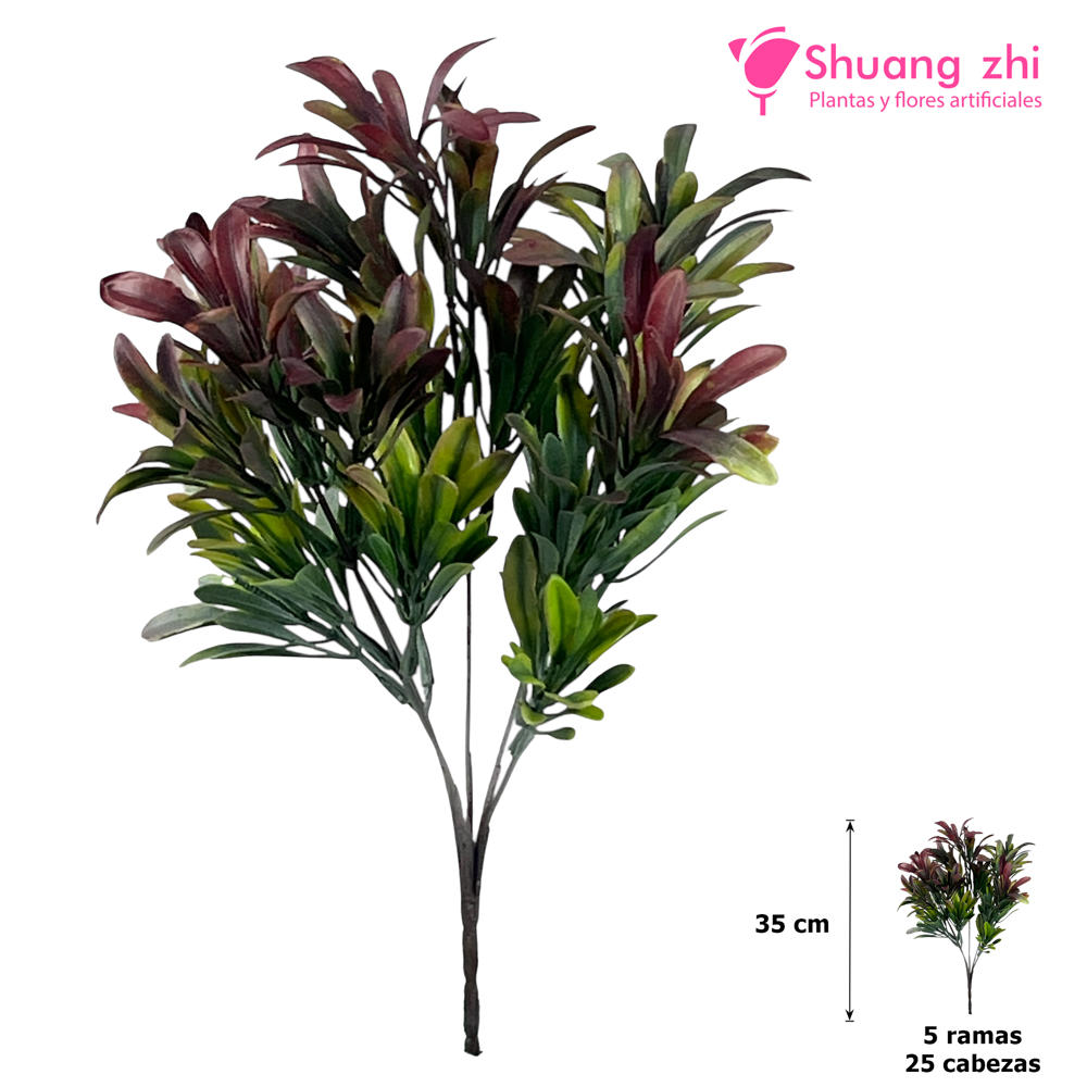 Flor mini Polvo 35CM 5 Ramas 25 Cabezas Color Verde/Morado?1787703191