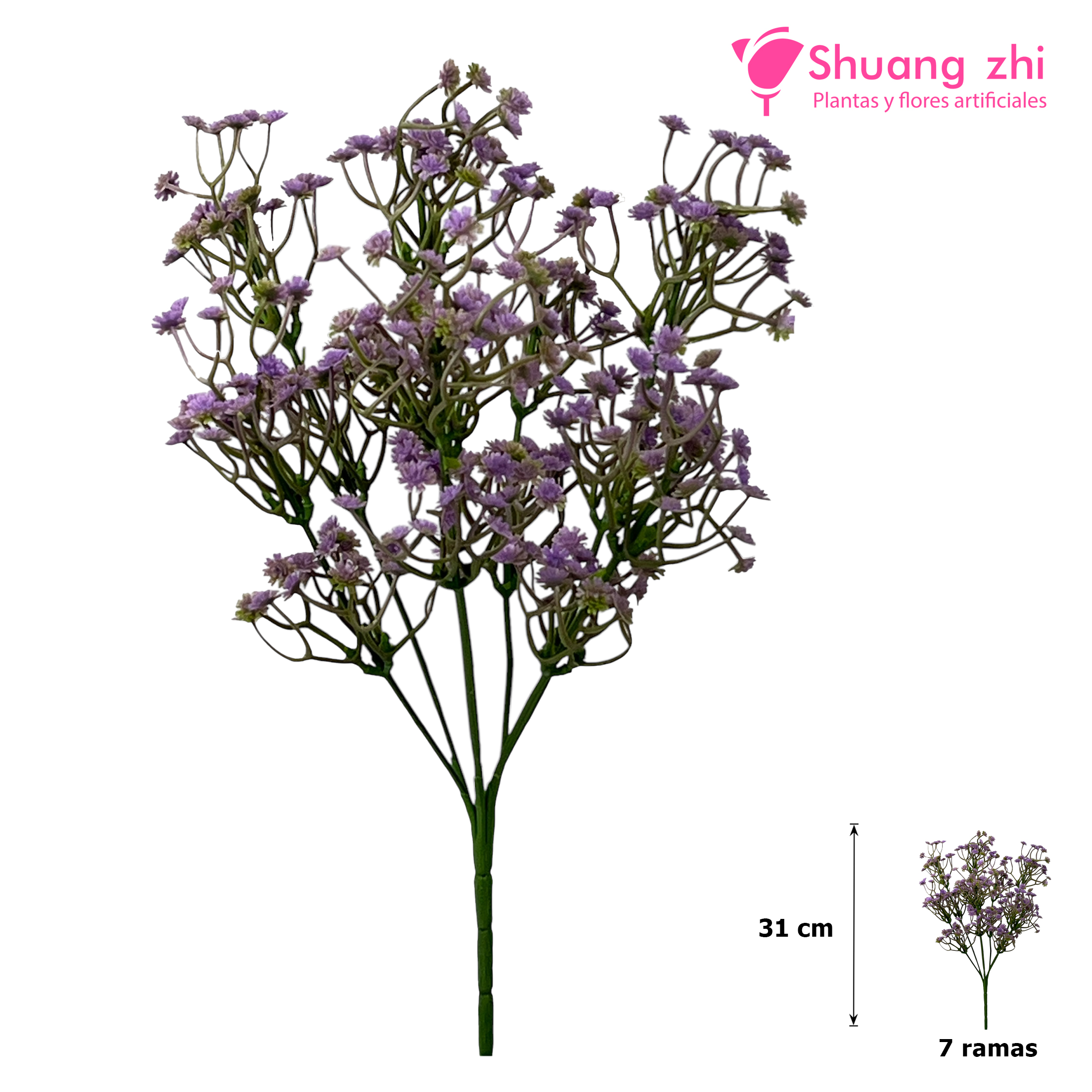 Flor mini Cabezas mini 31CM 7 Ramas Color Lila?1787601535