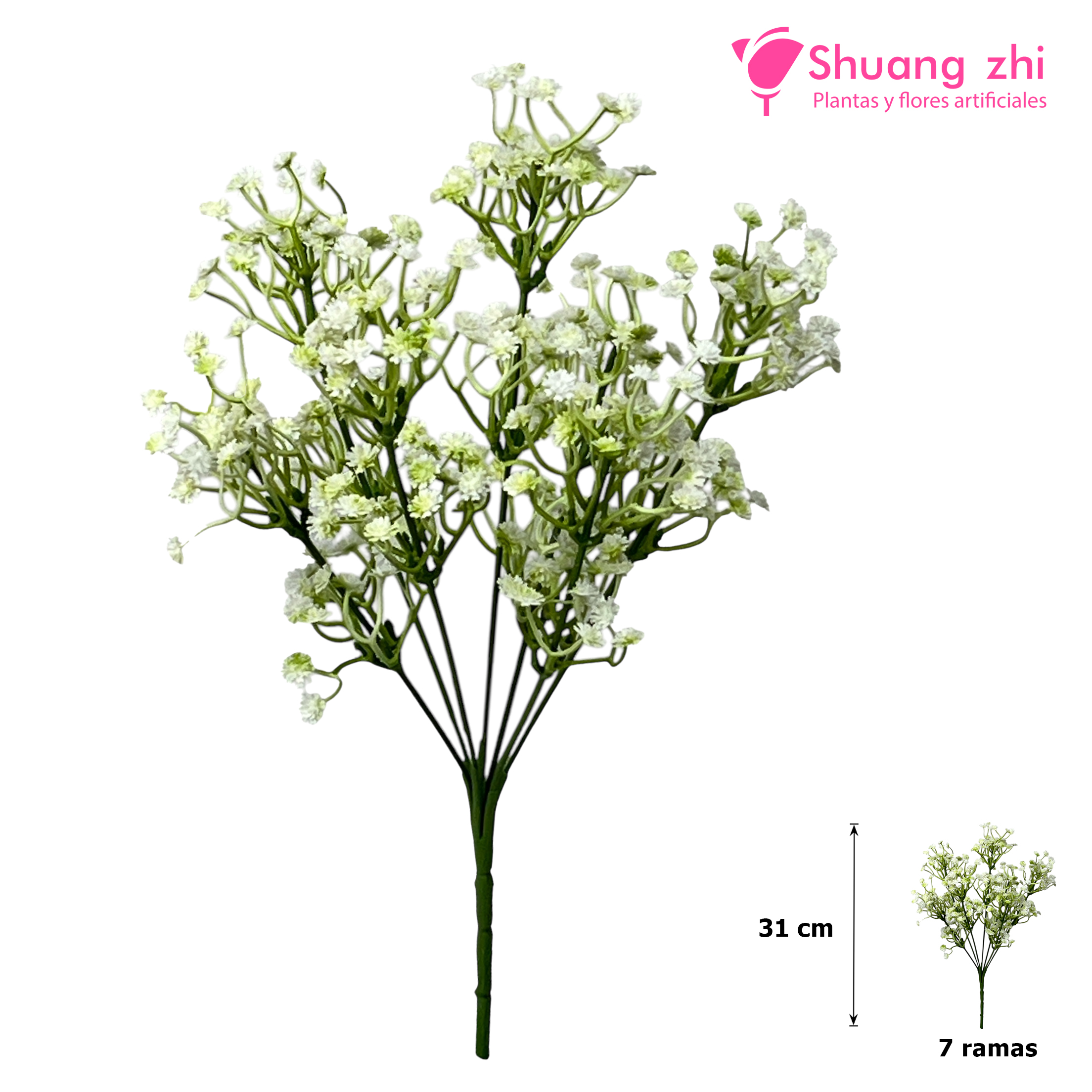 Flor mini Cabezas mini 31CM 7 Ramas Color Blanco?1787622222