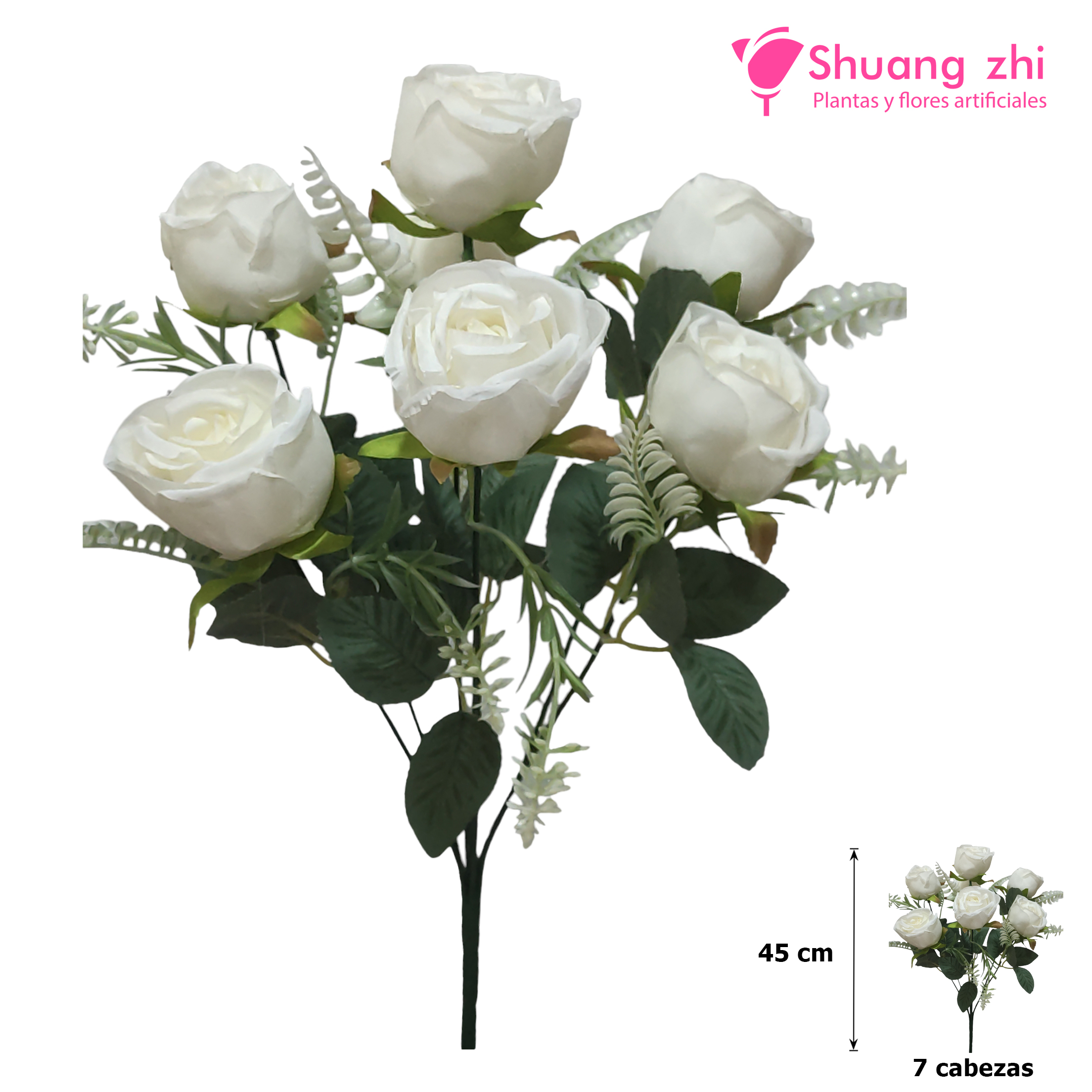 Ramo santos 45CM 7 Cabezas de Flor Color Blanco?1787601481