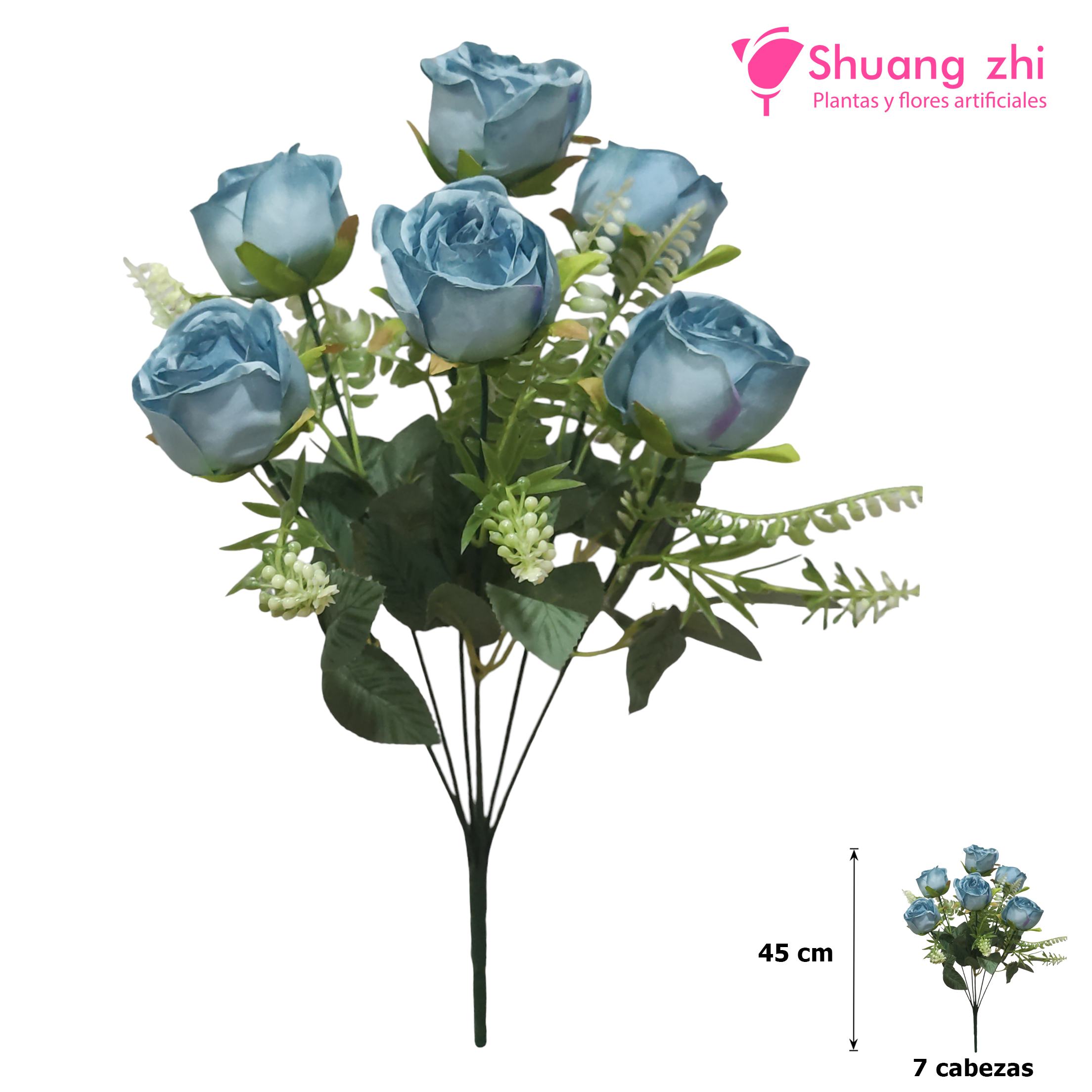Ramo santos 45CM 7 Cabezas de Flor Color Azul?1787622626