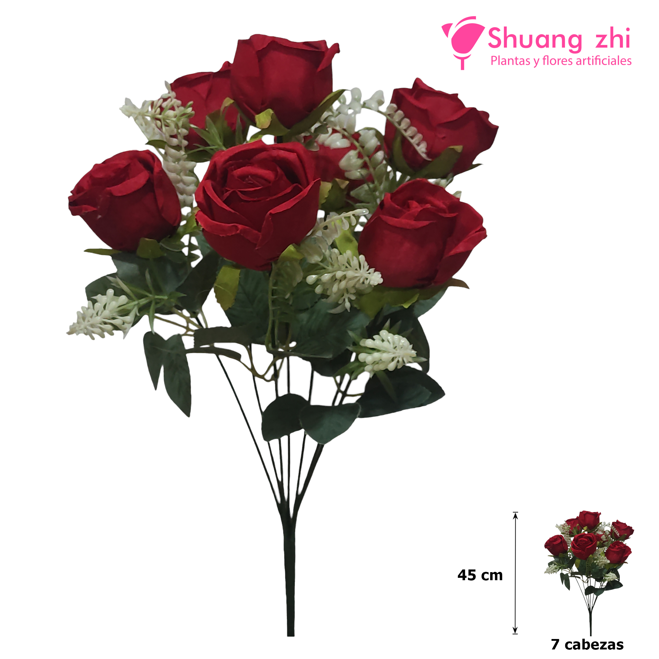 Ramo santos 45CM 7 Cabezas de Flor Color Rojo?1787601795