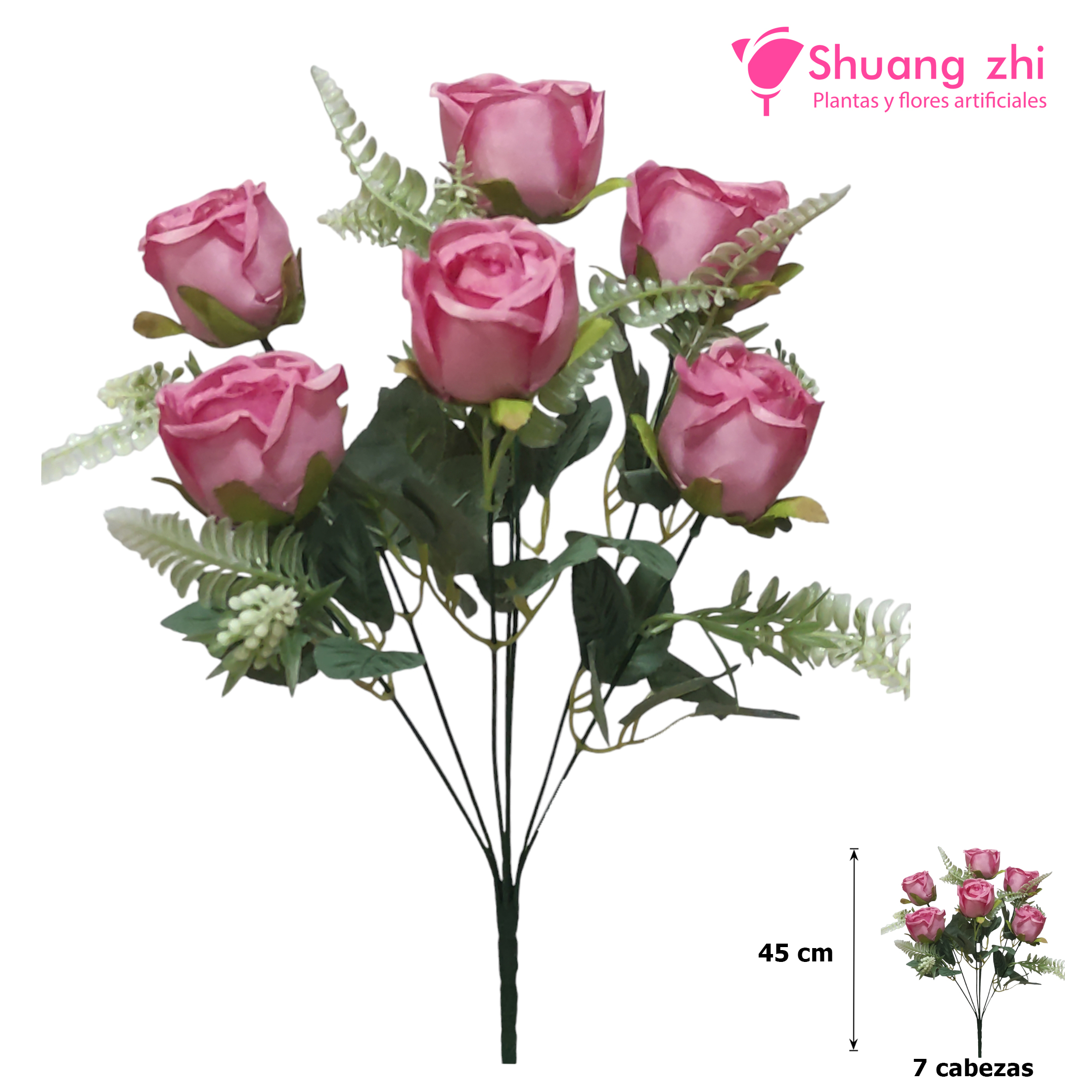 Ramo santos 45CM 7 Cabezas de Flor Color Fucsia?1787602132