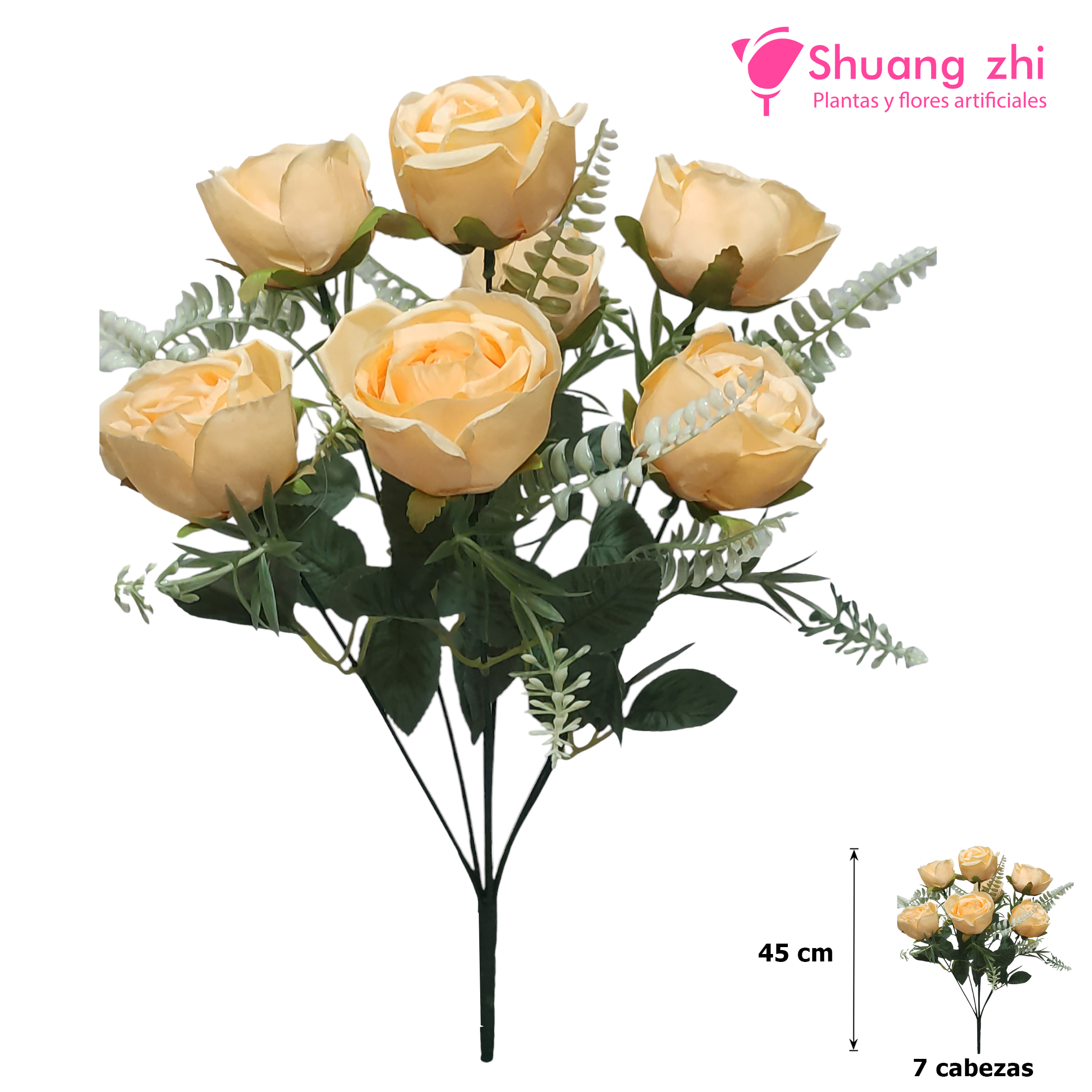Ramo santos 45CM 7 Cabezas de Flor Color Champan?1787640703