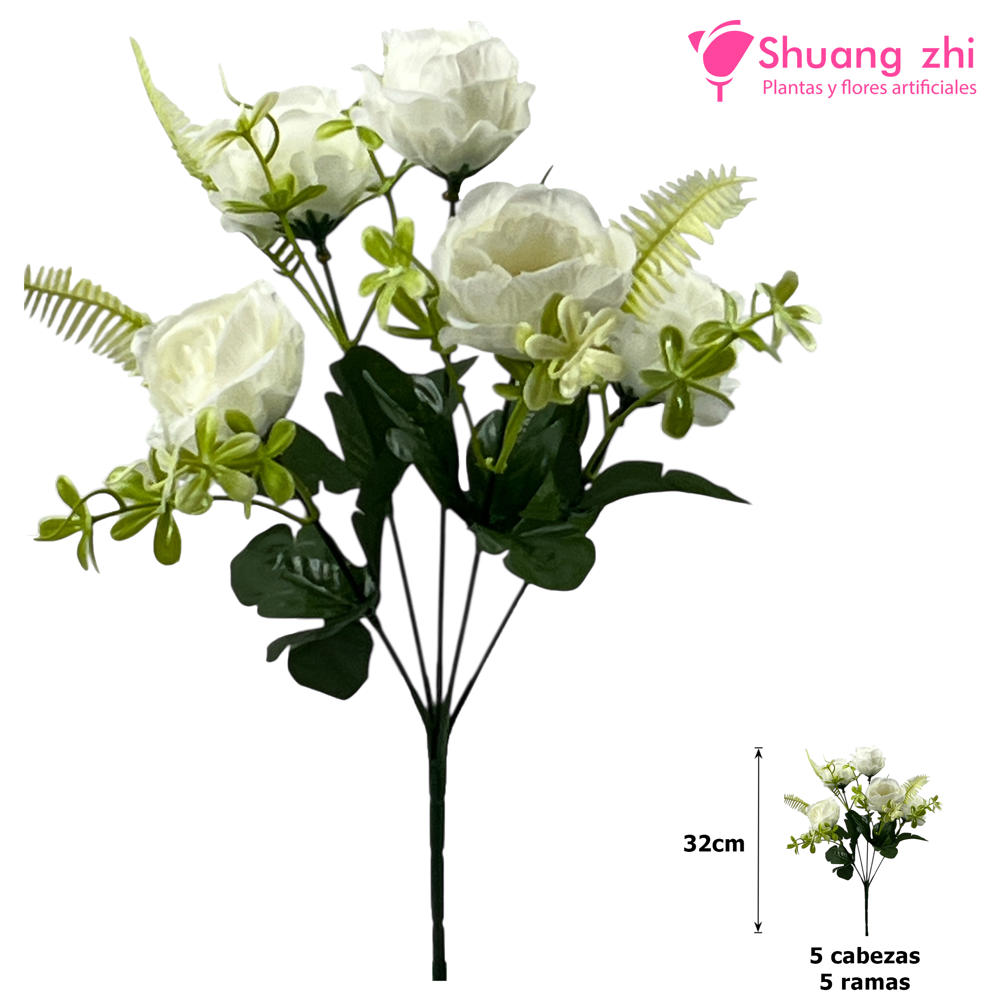 Flor Mini 32CM 5 Ramas Color Blanco?1787592306