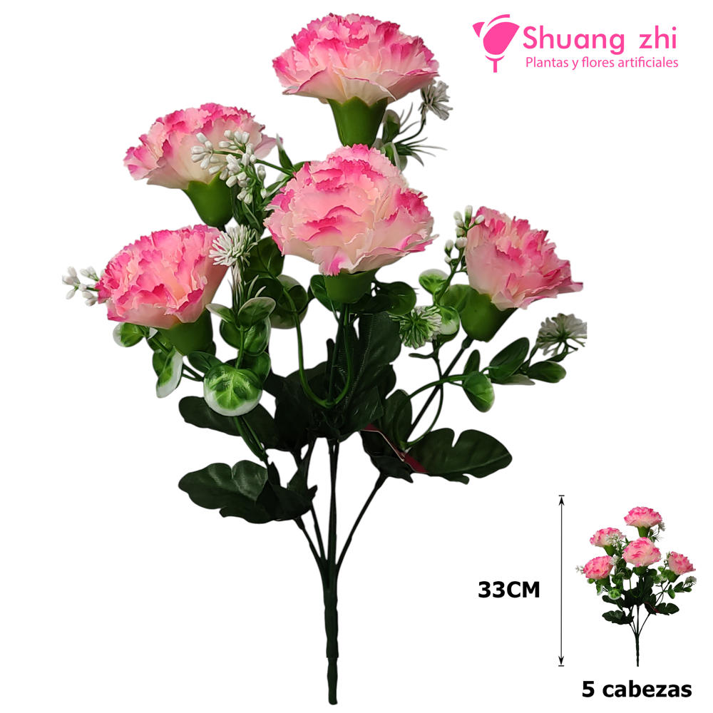 Flor mini clavel 33CM 5 cabezas color Rosa?1791540932