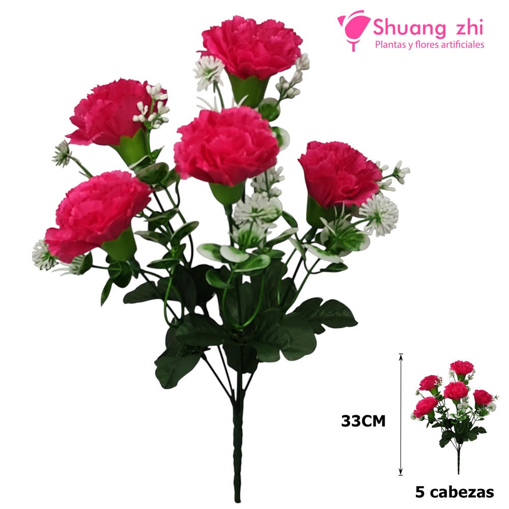 Flor mini clavel 33CM 5 cabezas color Fucsia?1791550150