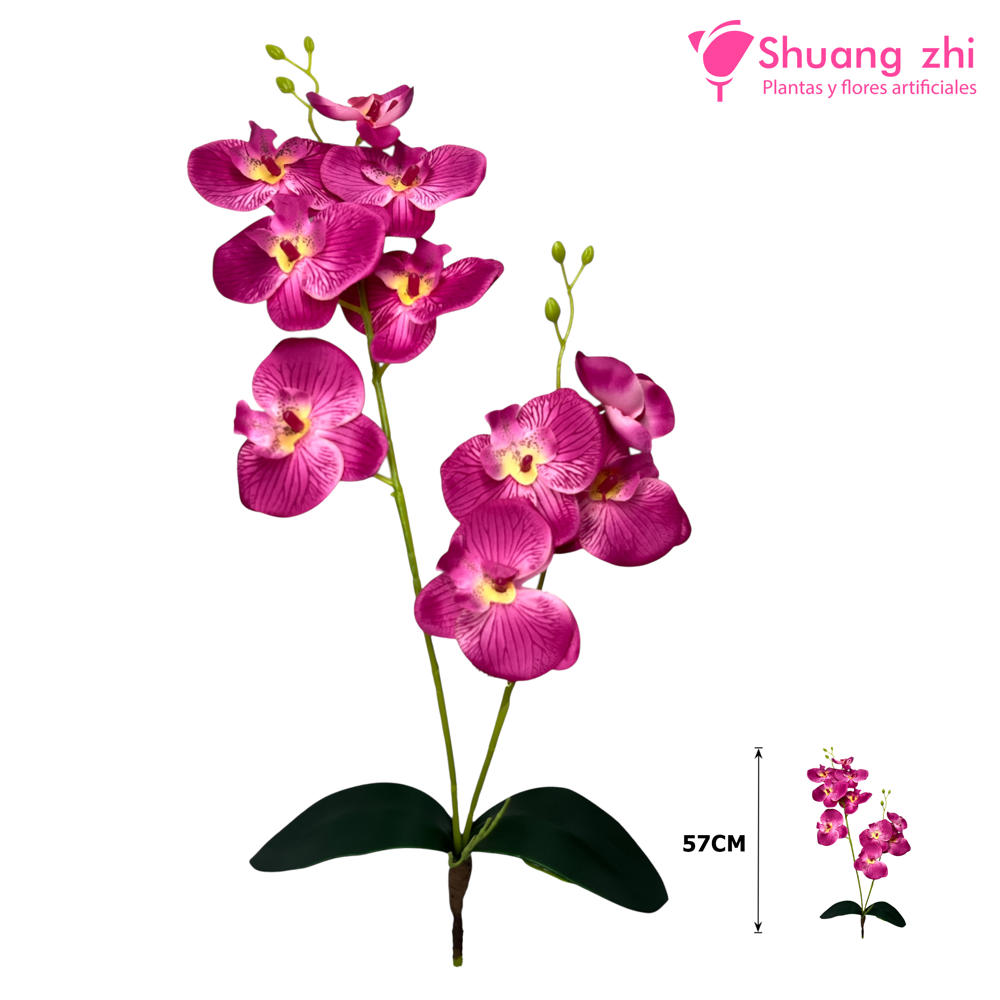 Rama de Orquídea Flor Tela Hoja silicona 57CM Color Fucsia?1787593731