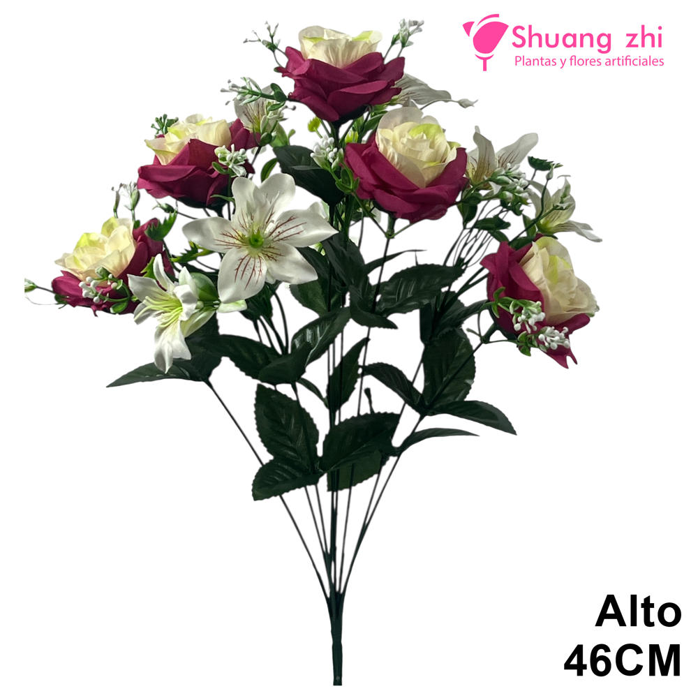 Ramo Santos de Rosas y Lirios Blanco Morado - Alto 46 cm?1787605838
