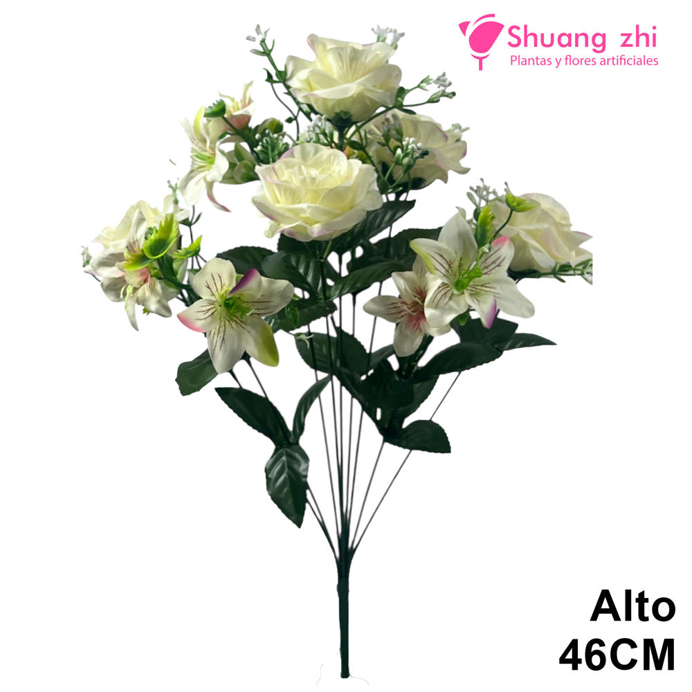 Ramo Santos de Rosas y Lirios Beige Rosa - Alto 46 cm?1787605850