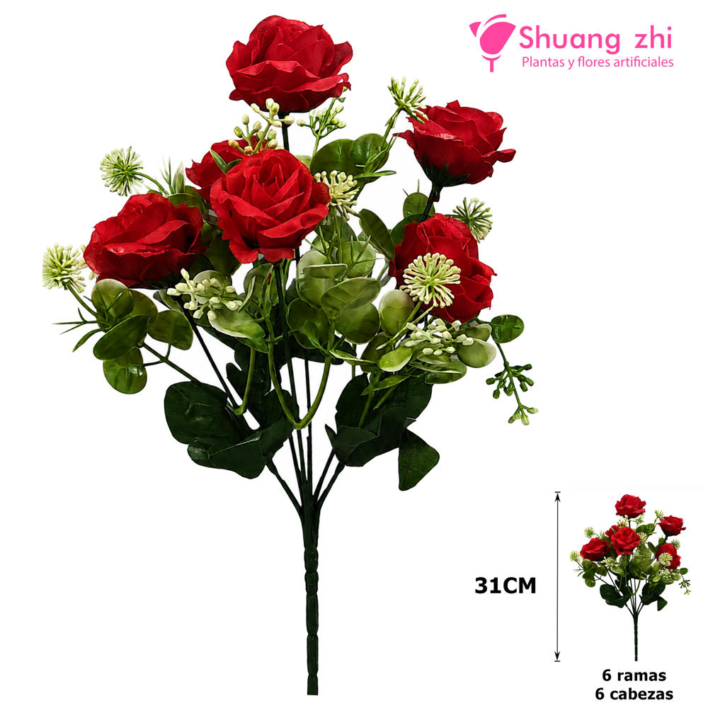 Flor mini 33CM 6 Ramas Color Rojo?1791540892