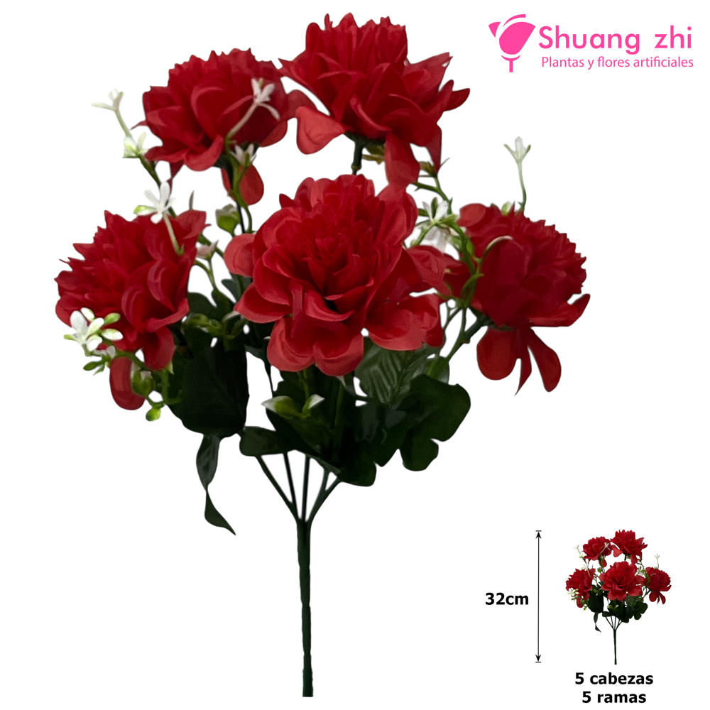 Flor Mini 32CM 5 Ramas Color Rojo?1787617644