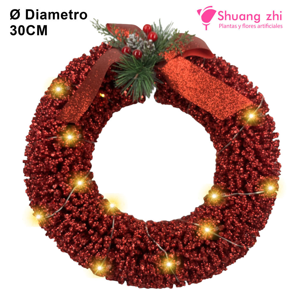 Corona Navideña Roja con Luces LED y Lazo Decorativo – 30 cm?1787602024