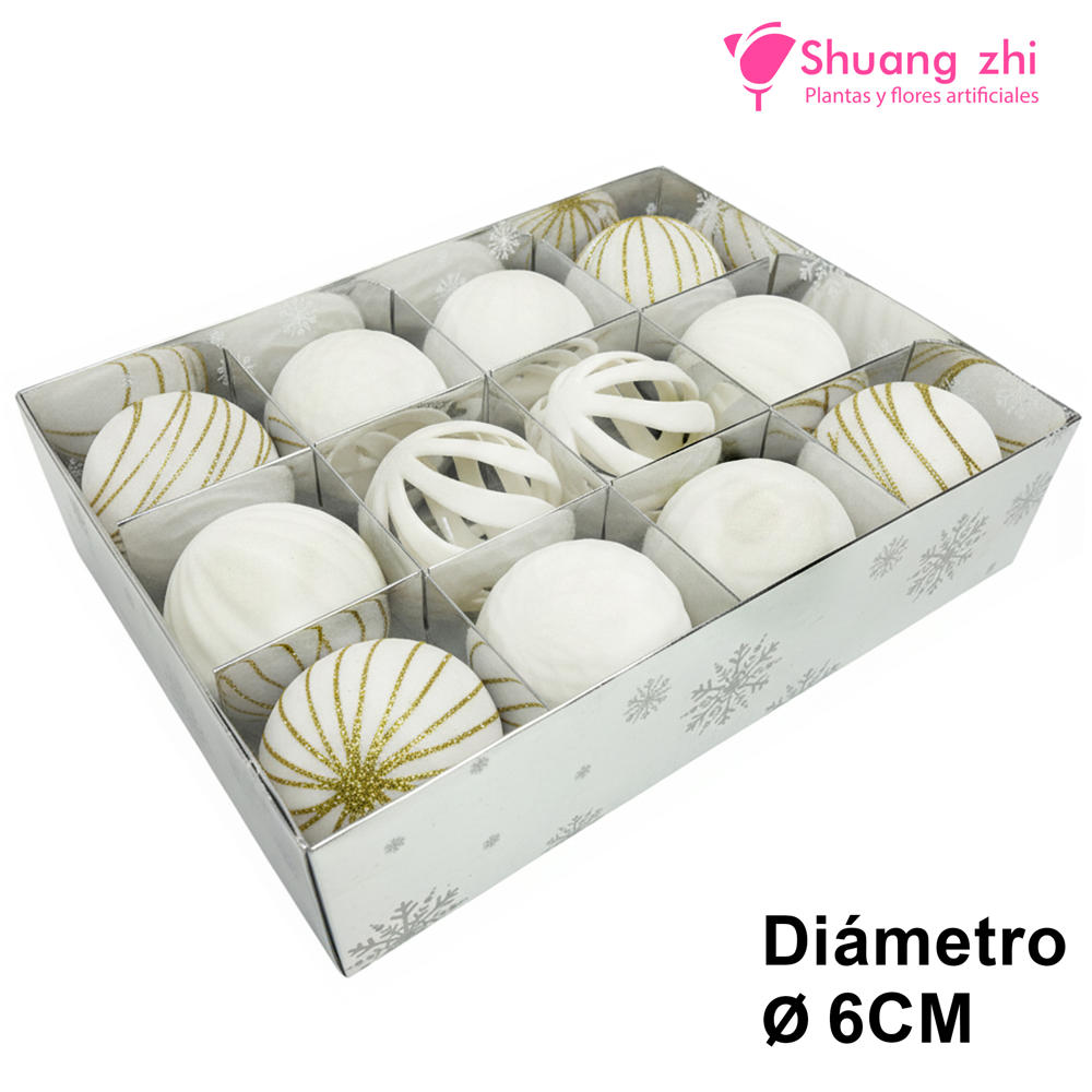 Bola de Navidad Caja 12 PCS Terciopelo Blanco 6CM Surtido?1787604634