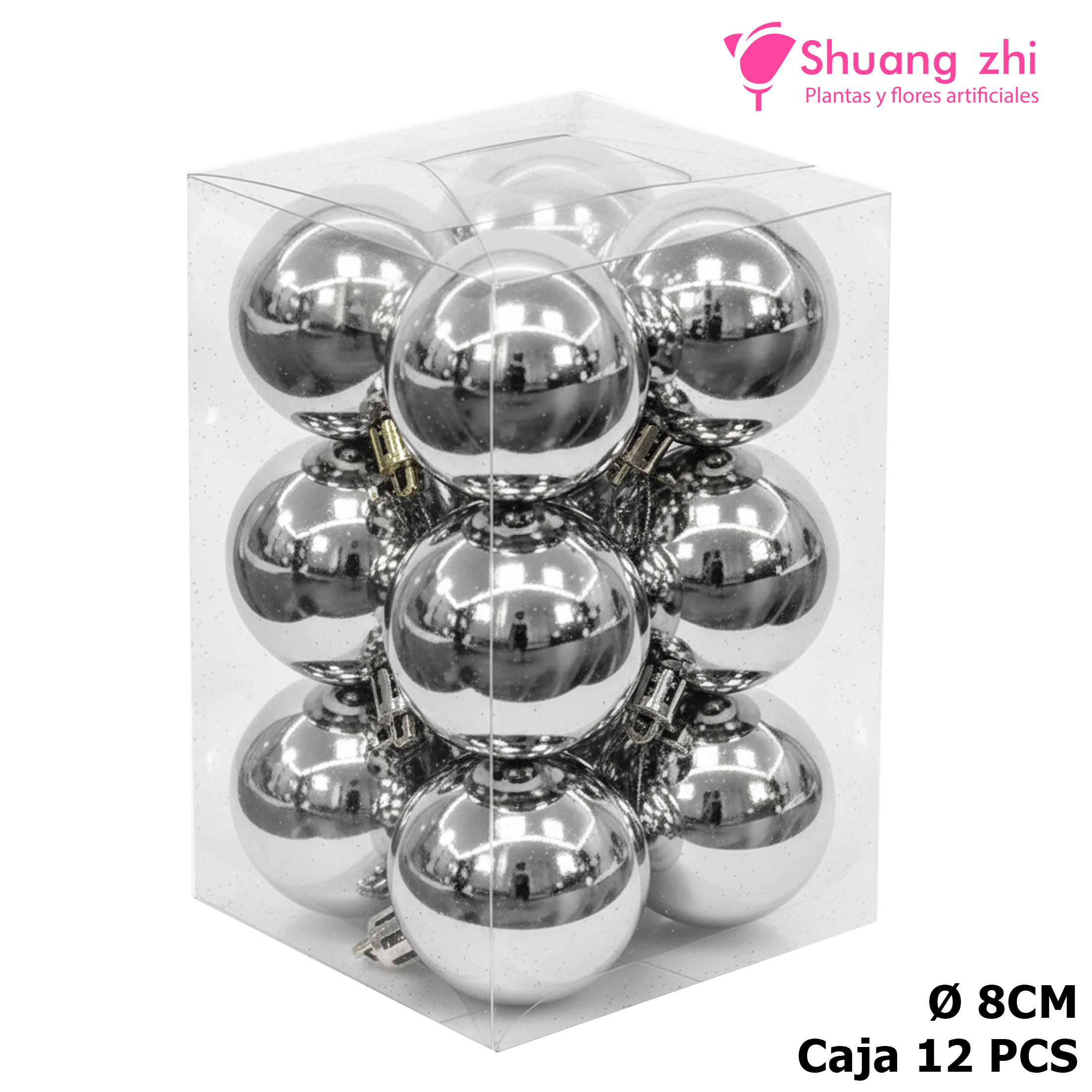 Caja bolas navidad 8CM 12PCS Color Plata?1787613628