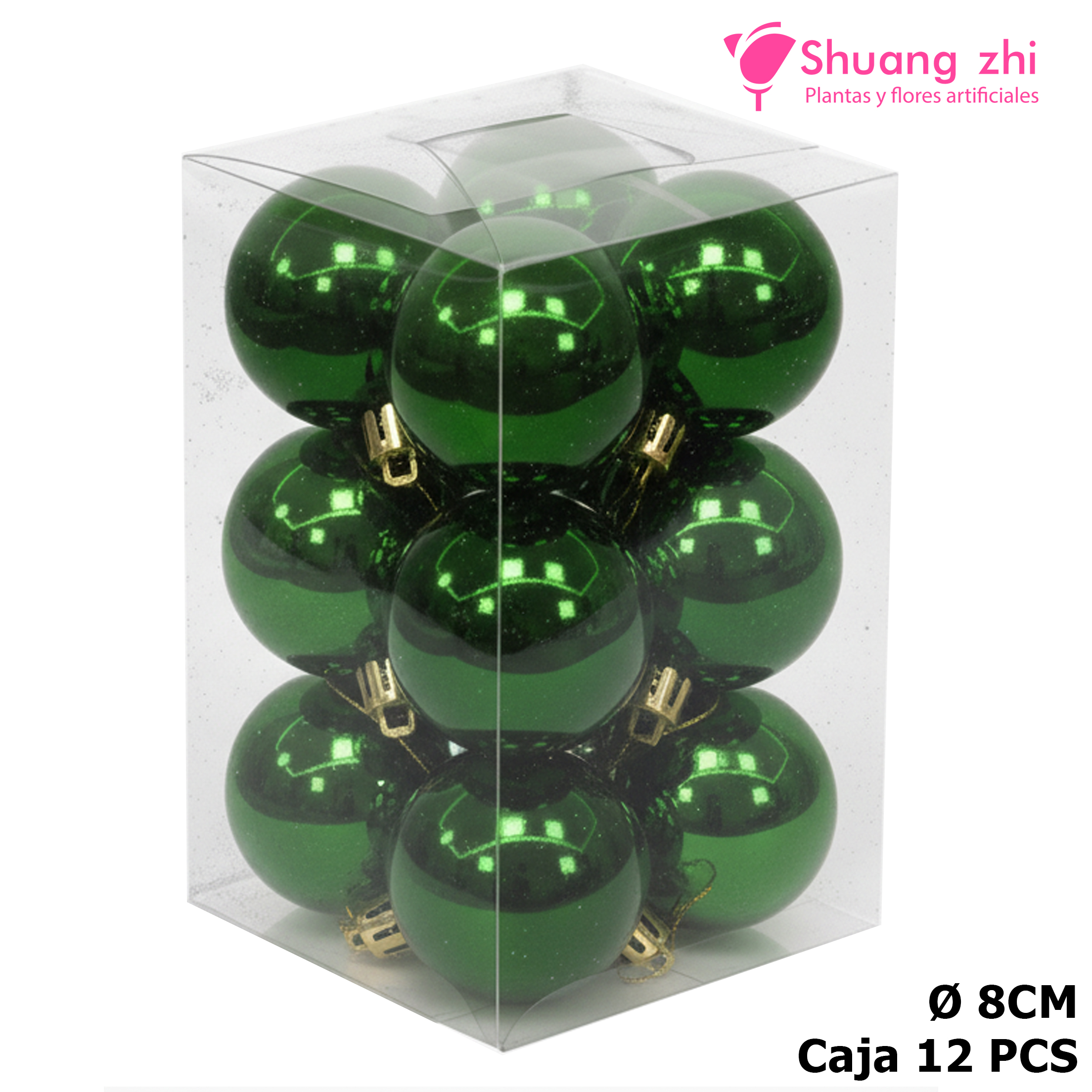 Caja bolas navidad 8CM 12PCS Color Verde?1787617879