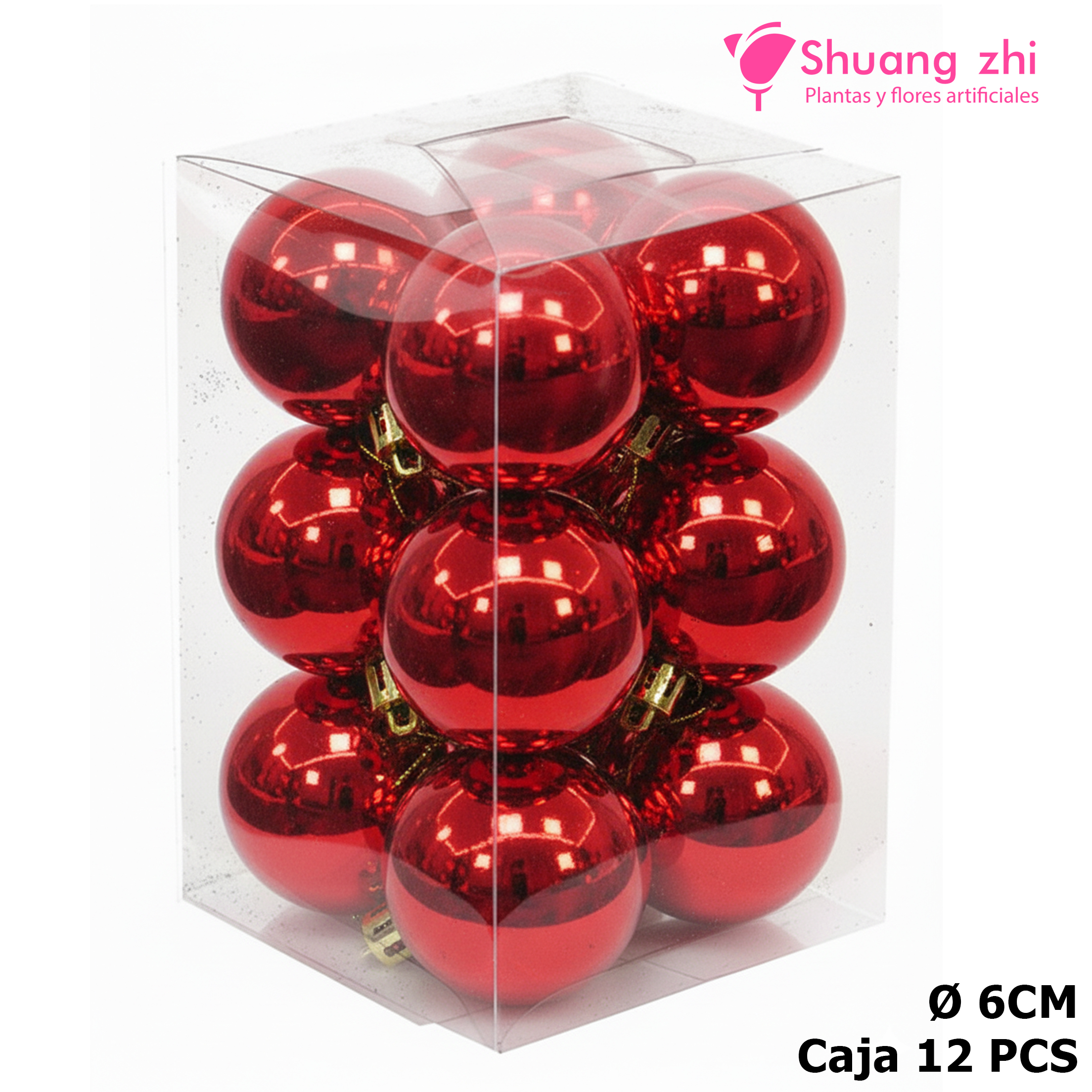 Caja bolas navidad 6CM 12PCS Color Rojo?1787626629