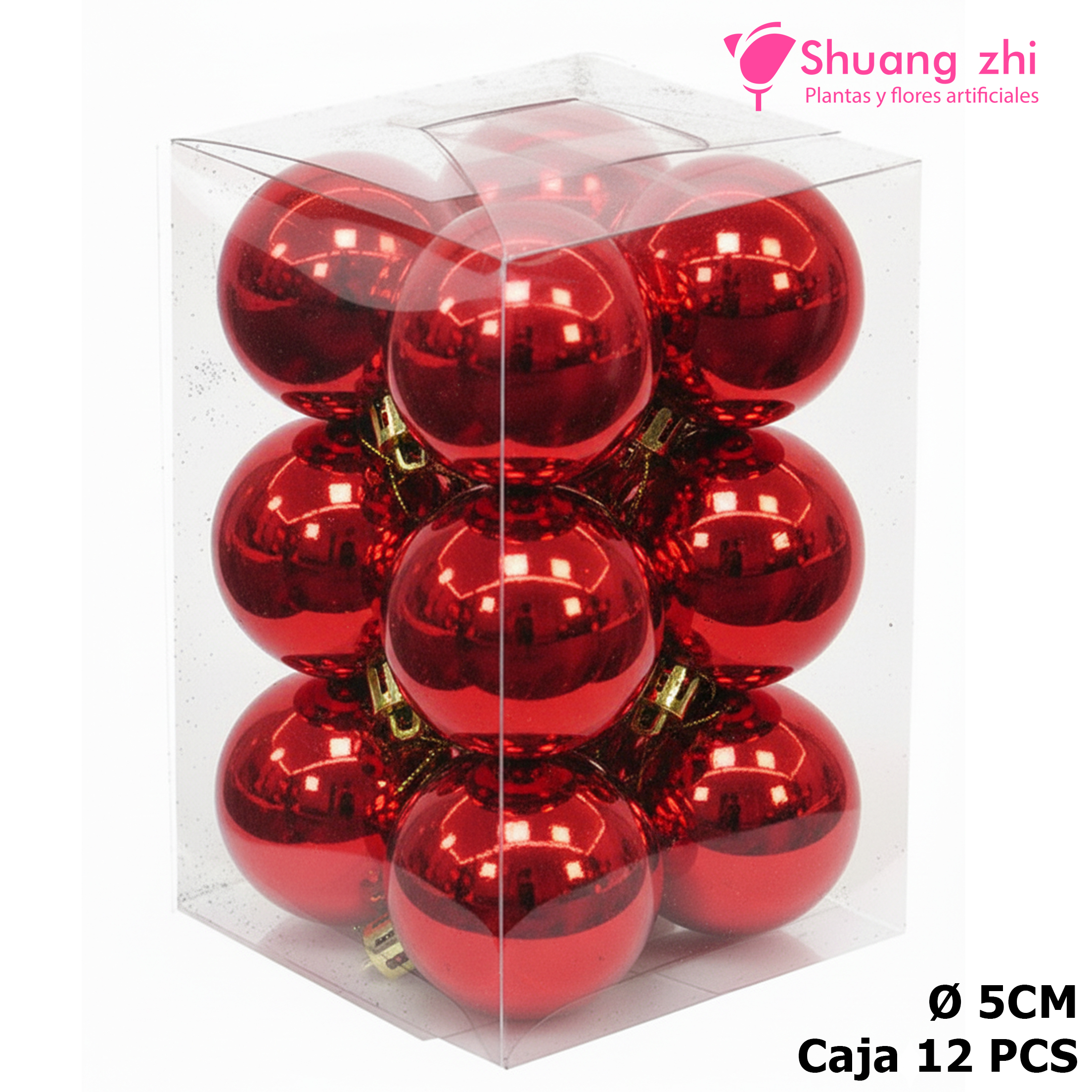 Caja bolas navidad 5CM 12PCS Color Rojo?1787601459