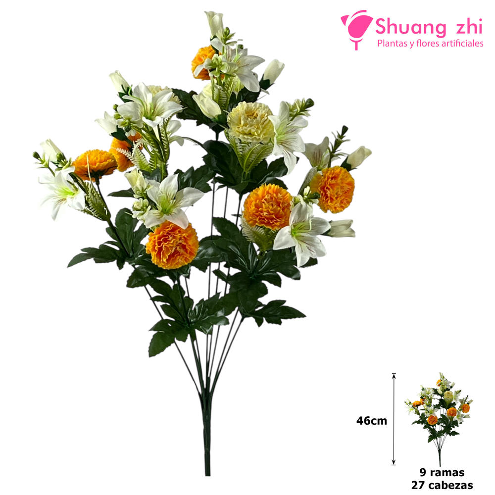 Ramo de Flores 46CM 27 Cabezas Beige/Naranja?1787618586