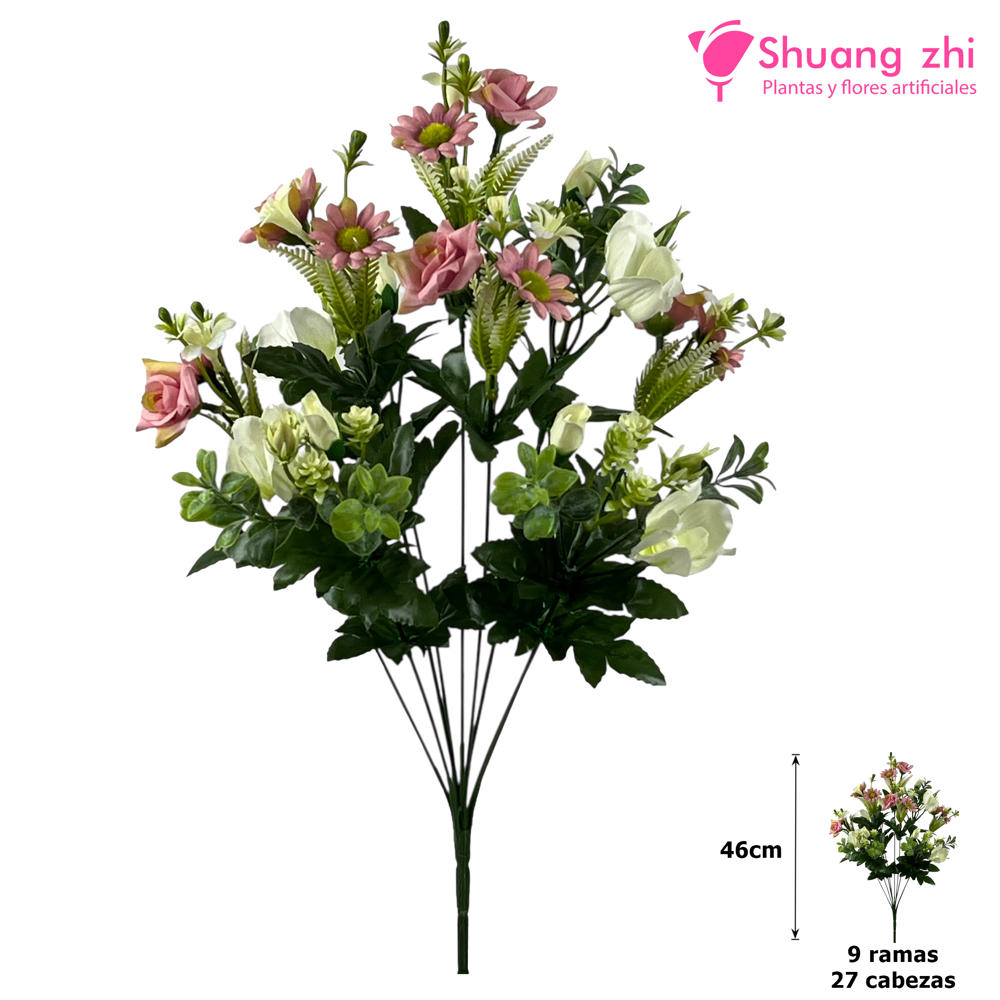 Ramo de Flores 46CM 27 Cabezas Rosa/Beige?1787601776