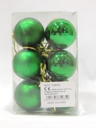 Caja 12 unid bolas navidad color verde 4cm diametro