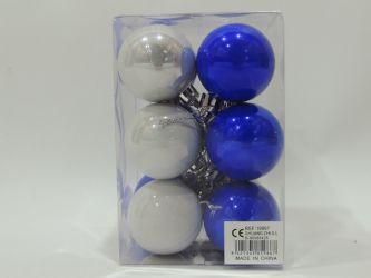 Caja 12 unid bolas navidad color plata y azul 4cm diametro