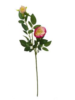 Rosa larga 2 cabezas 85cm color rosa con beige