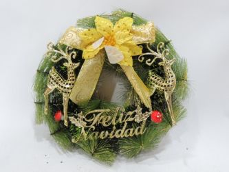 Corona de navidad color dorado 27cm diametro