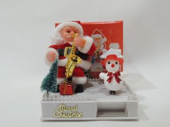 Papanoel con trompeta y M. de nieve musical con movimiento 17cmx14cm