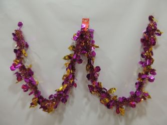 Espumillon navidad con forma de hojas dorado con morado 200cm ref 7014_2