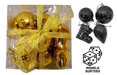 Caja 8 unid modelos variados color amarillo colgante navidad