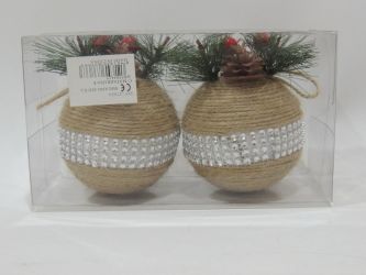 Colgante bola de navidad caja 2 unid dorado mostaza 10 cm