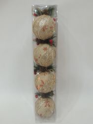Colgante bola de navidad con Acebo caja 4 unid color dorado 10cm