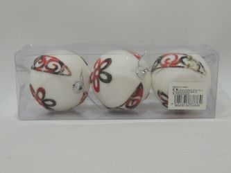 Colgante bola de navidad caja 3 unid blanco con colores 6cm diametro