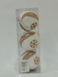 Colgante bola de navidad caja 3 unid color blanco con dorado 8cm diametro
