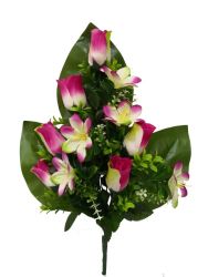 Flor ramo santo 3 hojas color fucsia / beige
