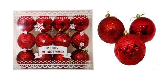 12unid bolas de Navidad modelo surtido 6cm diametro color rojo