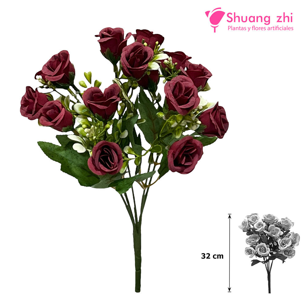 Flor Mini complemento eucalipto 31 CM / 15 cabezas Color rojo