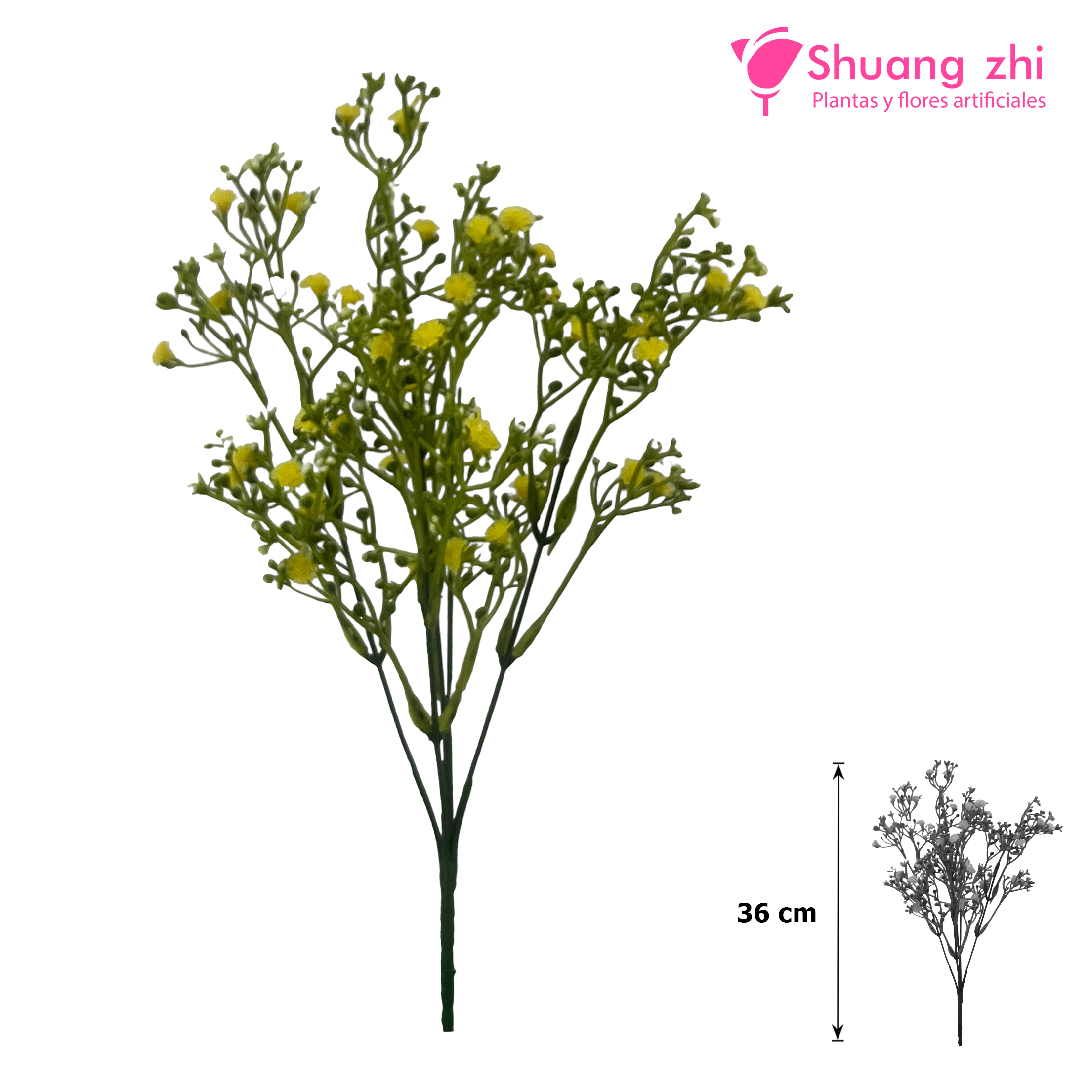 Flor Mini 5 ramas 36cm Color Amarillo