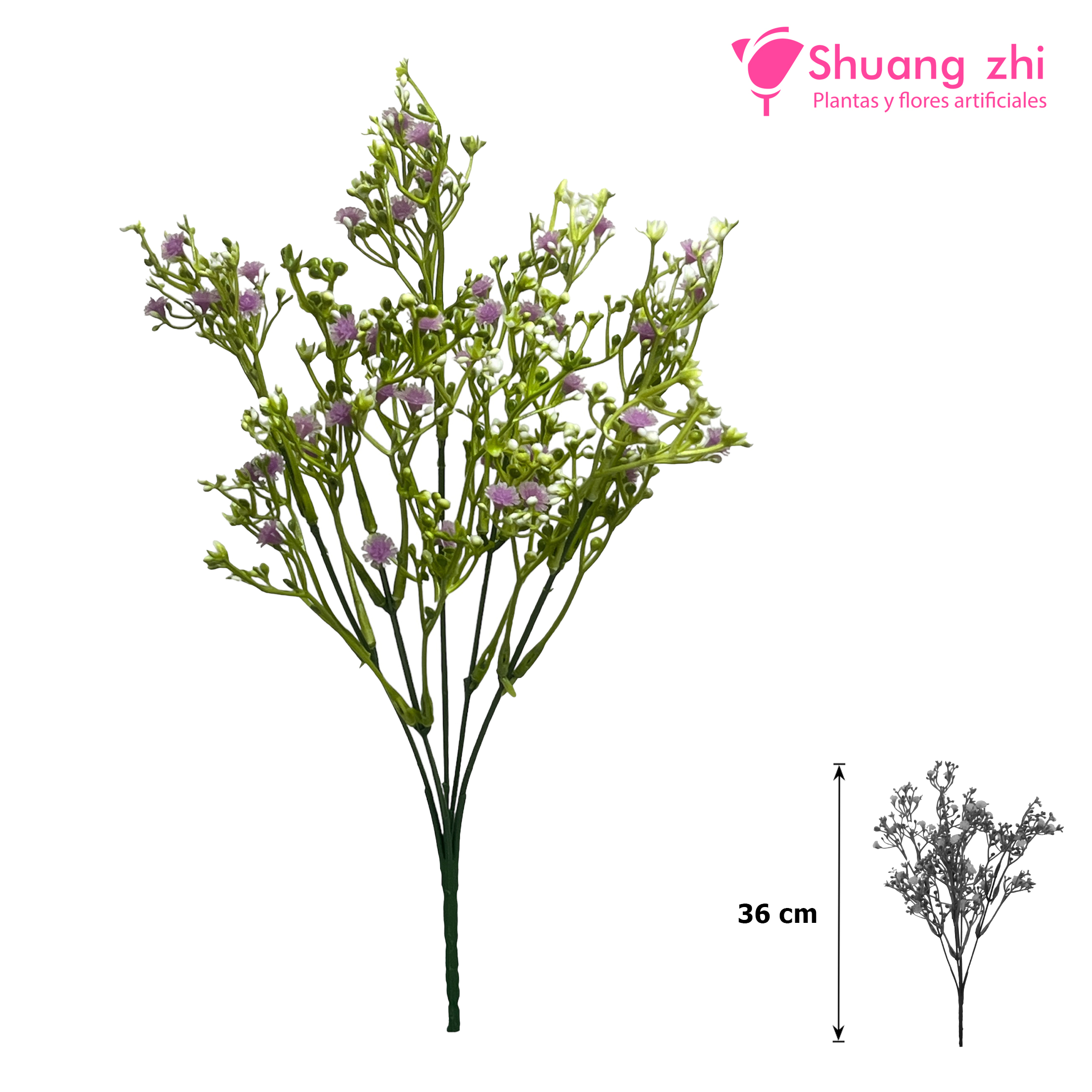 Flor Mini 5 ramas 36cm Color Lila