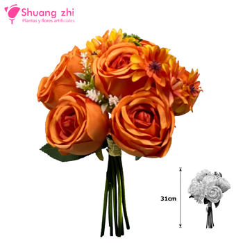 Flor Ramo Novia 31CM 10 Cabezas Color Naranja