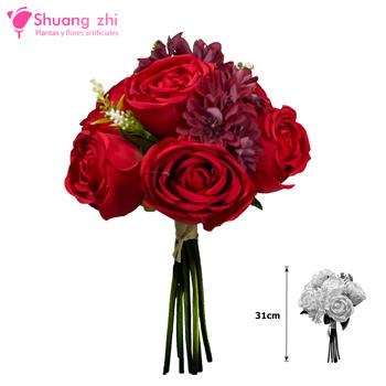 Flor Ramo Novia 31CM 10 Cabezas Color Rojo