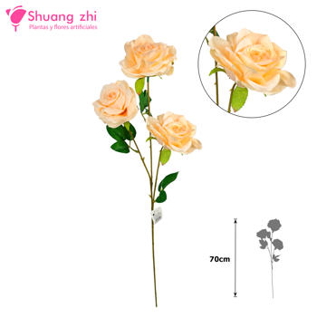 Flor Largo Rosa 3 cabezas 70cm Color Champan