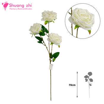 Flor Largo Rosa 3 cabezas 70cm Color Blanco