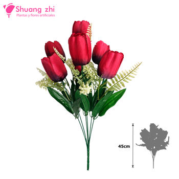 Ramo Santos Flor Tulipan 7 cabezas 45CM Alto Color Rojo