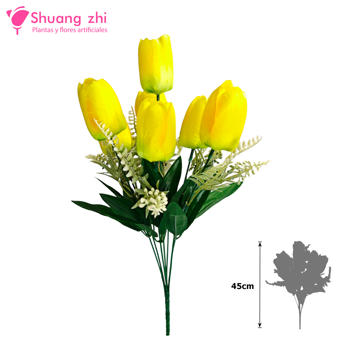 Ramo Santos Flor Tulipan 7 cabezas 45CM Alto Color Amarillo